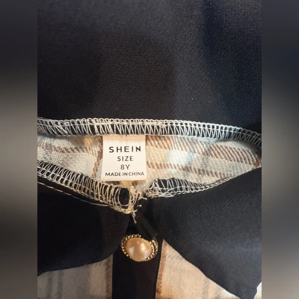 (B3) SHEIN Girls Cream Black Plaid Bow Statement Jacket Top 8Y - Picture 7 of 10